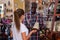 Seller and visitor in pottery souvenir shop