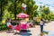 Selling cotton candy, candyfloss, in Moscow Gorky park