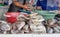 Selling fish in the market. Close-up. Ecuador.