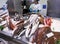 Selling fish in the market fishmonger, Spain