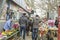 Selling flowers at a makeshift flower markets on the eve of international women\'s day