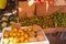 Selling fruits: mango,melon, watermelon, apples, melon,orange. Market on the street. Manila, Philippines.