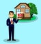 Selling a house. Realtor sells home. The keys to the house in the hands of a realtor