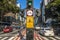 Semaphore and bicycle path in Paulista Avenue. on the sign `cyclist, only dares in the green` in Portuguese