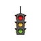 Semaphore with vertical arrangement of signals. Flat vector traffic light with red, yellow and green lamps. Signaling