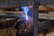 Semi-automatic welding with sparks and smoke
