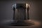 Semi-dark minimalist 3d art podium-keytodesc installation with stone cube