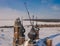 Semi-destroyed dome crosses of the abandoned church in the Yaroslav region in winter, Russia