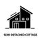 semi detached cottage icon, black vector sign with editable strokes, concept illustration