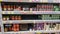 Semi-empty shelves with canned goods in the supermarket due to the coronovirus epidemic