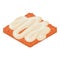 Semi finished icon isometric vector. Sauce stripe on piece of fresh chopped meat