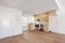 Semi-furnished studio with beech kitchen cabinets, white stone countertops,