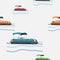 Semi-Oblique Side Pontoon Boat Vector Illustration Seamless Pattern