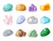 Semi precious gemstones stones and mineral stone isolated dice colorful shiny crystalline vector illustration