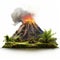 Semi-realistic Volcano Scene With Lava, Fern, And Flower