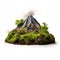 Semi-realistic Volcano Scene With Lush Vegetation On White Background