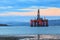 Semi Submersible Oil Rig at Cromarty Firth during Sunset Time