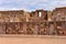 Semi-subterranean temple with the Ponce monolith visible in the Kalisasaya gateway. Tiwanaku archaeological site, La Paz, Bolivia