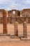 Semi-subterranean temple with the Ponce monolith visible in the Kalisasaya gateway. Tiwanaku archaeological site, La Paz, Bolivia