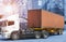 Semi Trailer Truck with Cargo Container. Supply Chain Delivery Service. Shipment Truck. Industry Road Freight Truck. Logistics