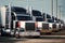 Semi Trailer Trucks on Parking lot. Delivery Trucks for Cargo Shipping. Lorry Industry Freight Truck Logistics Transport