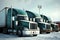 Semi Trailer Trucks on Parking lot. Delivery Trucks for Cargo Shipping. Lorry Industry Freight Truck Logistics Transport