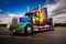 Semi truck with bright vibrant colorful paint. Generative AI