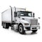 Semi Truck Delivery On White Background - Meticulous Detailing And Distinctive Noses