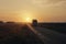 Semi Truck Driving on The Road at Sunset Sky. Industry Road Freight Trucks. Lorry Tractor