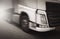 Semi truck motion speeding on road. Industry cargo business. Logistics freight truck.