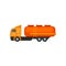 Semi truck with orange tank and ladder. Heavy industrial vehicle with large reservoir for transporting liquid or gas