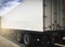 Semi truck parked. trailer cargo container. Industry freight truck transportation.