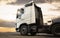 Semi Trucks Parked with The Sunset Sky. Diesel Trucks. Lorry Tractor. Industry Freight Trucks Logistics Cargo Transport