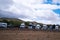 Semi trucks stop in row on California rest area