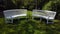 Semicircle Bench in Summer Boxwood Garden