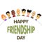 The semicircle of friends of different genders and nationalities as a symbol of International Friendship day.