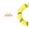Semicircle white frame composed of delicious tropical lemon. Vector card illustration. Yellow lime citrus half-round