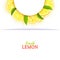 Semicircle white frame composed of delicious tropical lemon. Vector card illustration. Yellow lime citrus half-round