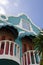 Semicircular balconies. The house in the Caribbean.