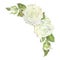 Semicircular composition of white roses and buds with leaves. Watercolor illustration. Isolated on a white background