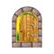 Semicircular wooden door in a stone house