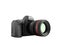 Semiprofessional zoom camera with black leather inserts 3D render on white background no shadow
