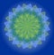 Semitransparent blue and green mandala on deep blue gradient background, soothing colors of nature in geometric star shap