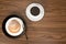 A semla in hot milk, served with a cup of coffee.