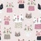 Semless pattern with cute cats. Scandinaviann style childish texture for fabric, textile, apparel, nursery decoration. Vector