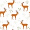 Semless pattern with deer and branches. Forest repeated texture with elegant animals and floral elements.