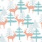 Semless pattern with silhouttes of deer. Forest repeated texture with elegant animals and fir-trees. Natural background.