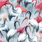 Semless pattern of storks on watercolor splash background