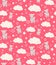 Semless vector pattern with cute winged llamas, clouds and stars