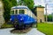 SEMMERING, AUSTRIA, OCTOBER 3, 2015: View of a blue locomotive in front of the main train station in semmering which is